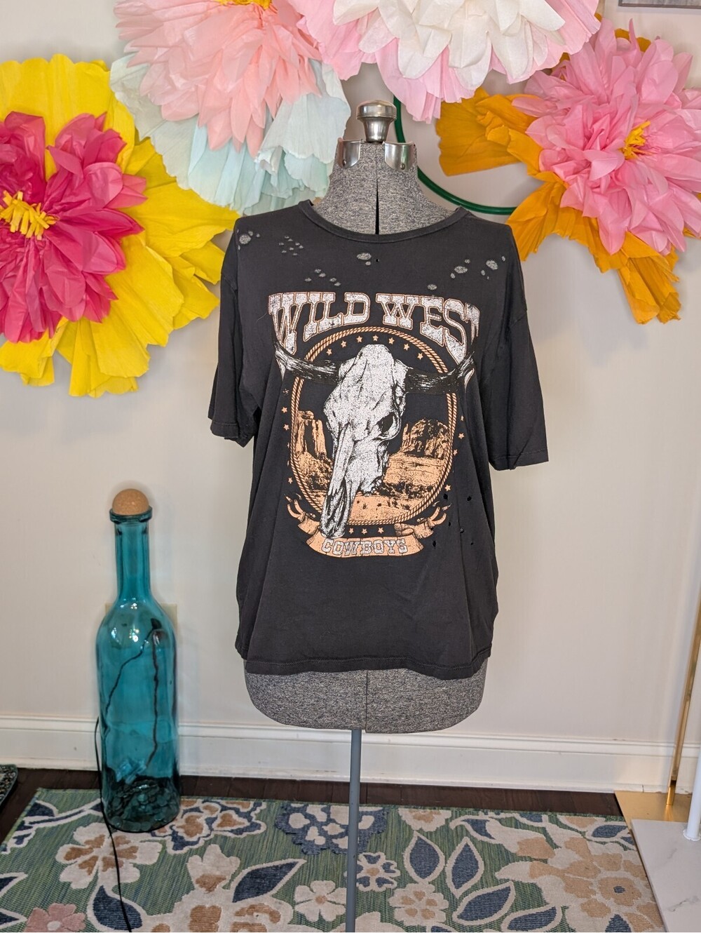 2145 - Alter'd State Black Wild West Graphic T-Shirt with Distressed Details